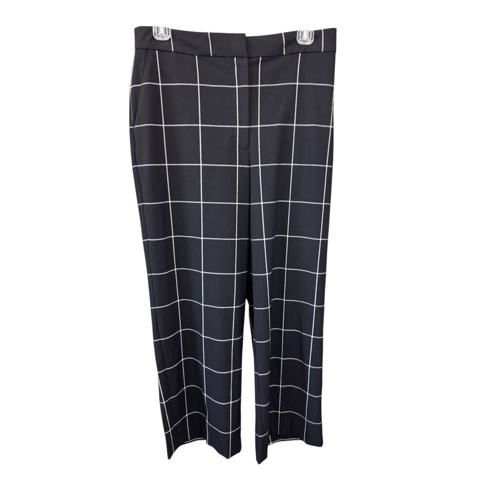 NEW HALOGEN NORDSTROM Black White Check High Rise Wide-Leg Pants Size 14 - Picture 1 of 5